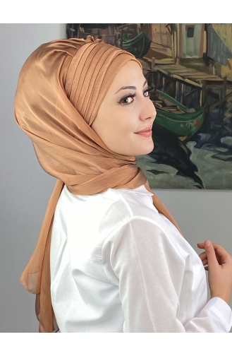 Topkapı Çapraz Drapeli Fransız Şifon Hazır Şal SBT4SAL15-07 Bakır Rengi