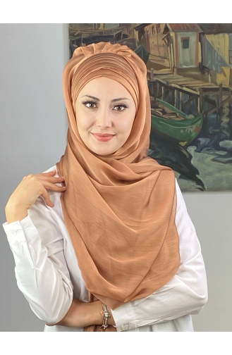 Topkapı Çapraz Drapeli Fransız Şifon Hazır Şal SBT4SAL15-07 Bakır Rengi