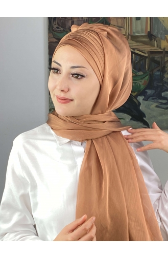 Topkapı Çapraz Drapeli Fransız Şifon Hazır Şal SBT4SAL15-07 Bakır Rengi