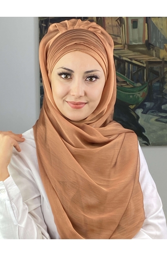 Topkapı Çapraz Drapeli Fransız Şifon Hazır Şal SBT4SAL15-07 Bakır Rengi
