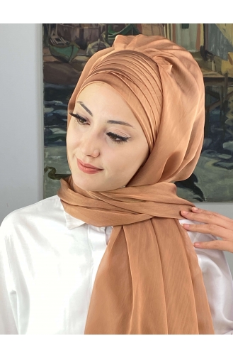 Topkapı Çapraz Drapeli Fransız Şifon Hazır Şal SBT4SAL15-07 Bakır Rengi