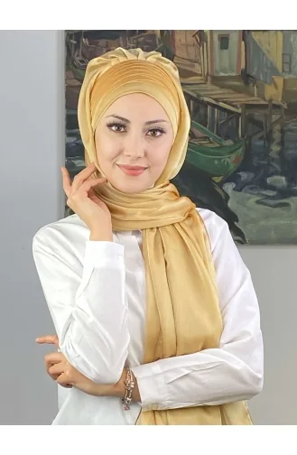 Topkapı Çapraz Drapeli Fransız Şifon Hazır Şal SBT4SAL15-08 Açık Altın