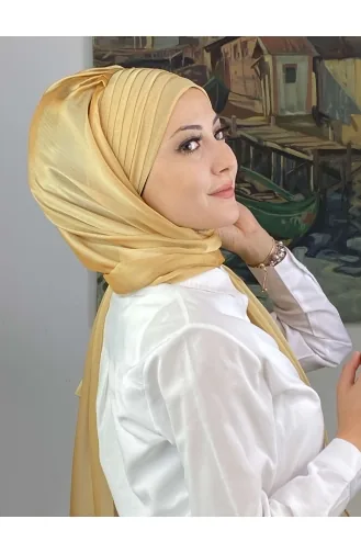 Topkapı Çapraz Drapeli Fransız Şifon Hazır Şal SBT4SAL15-08 Açık Altın
