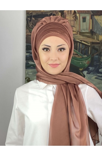 Topkapı Çapraz Drapeli Fransız Şifon Hazır Şal SBT4SAL15-09 Sütlü kahve