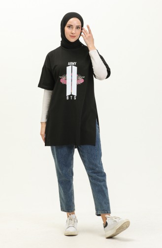 Baskılı Tshirt 4002-01 Siyah