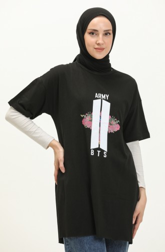 Baskılı Tshirt 4002-01 Siyah