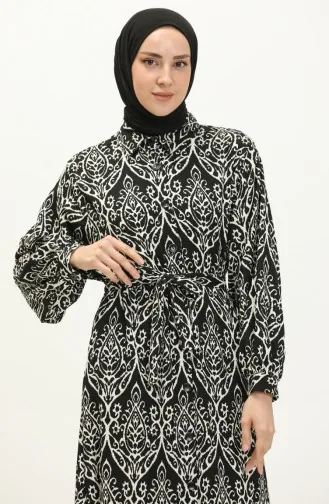 Robe Boutonnée à Ceinture 23K8799-01 Noir Ecru 23K8799-01