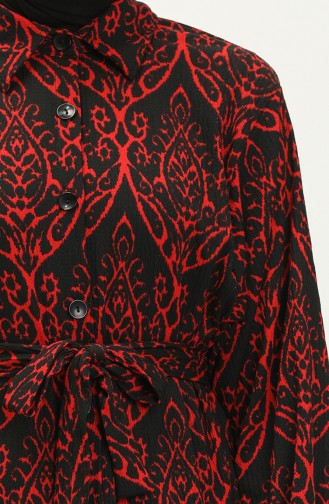 Buttoned Belted Dress 23K8799-03 Black Red 23K8799-03