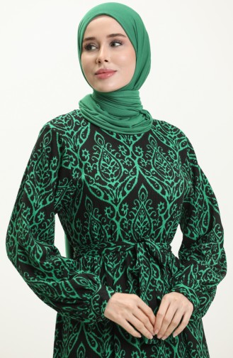Bürümcük Kumaş Desenli Elbise 23K8806-01 Yeşil Siyah 23K8806-01
