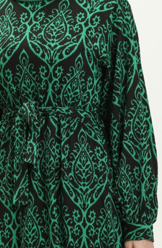 Bürümcük Kumaş Desenli Elbise 23K8806-01 Yeşil Siyah 23K8806-01