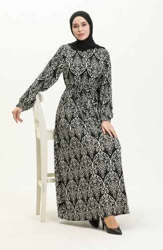 Crepe Fabric Printed Dress 23K8806-02 Black Ecru 23K8806-02