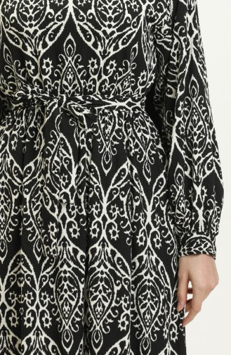 Robe à Motifs en Tissu Crêpe 23K8806-02 Noir Ecru 23K8806-02