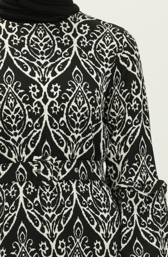 Desenli Kemerli Elbise 23K8800-01 Siyah