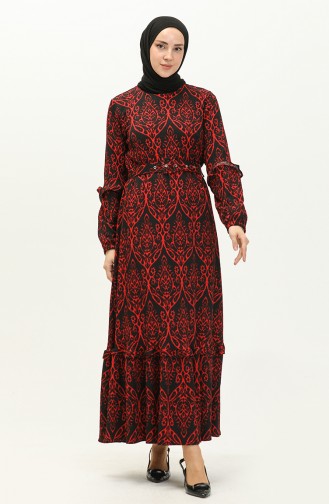 Printed Belted Dress 23K8800-03 Red 23K8800-03