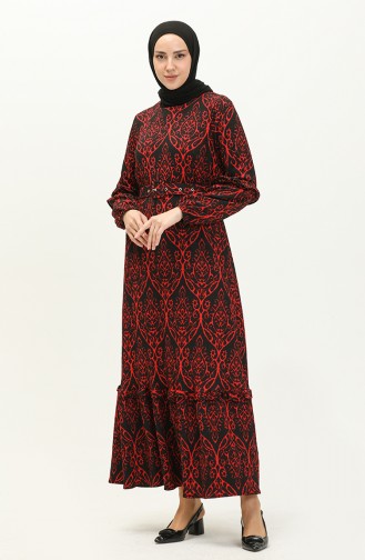 Gemustertes Kleid mit Gürtel 23K8800-03 Rot 23K8800-03