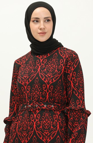 Gemustertes Kleid mit Gürtel 23K8800-03 Rot 23K8800-03