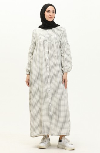 Karo-Kleid aus Musselinstoff 24Y8863-03 Weiß 24Y8863-03
