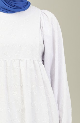 فستان طويل مطاط الأكمام  24Y8986-02 أبيض 24Y8986-02