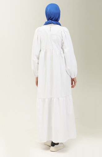 فستان طويل مطاط الأكمام  24Y8986-02 أبيض 24Y8986-02