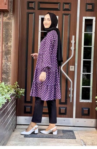Puantiyeli Tunik Mor