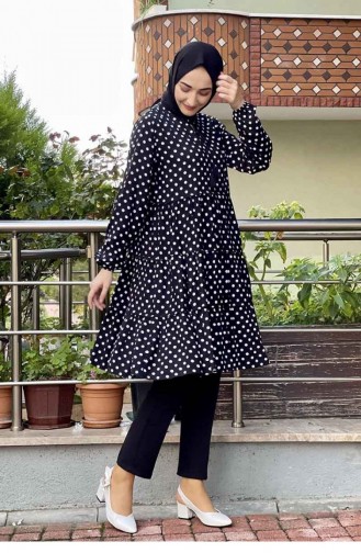Puantiyeli Tunik Siyah Ekru
