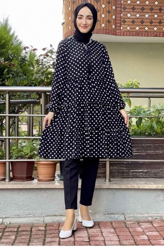 Puantiyeli Tunik Siyah Ekru