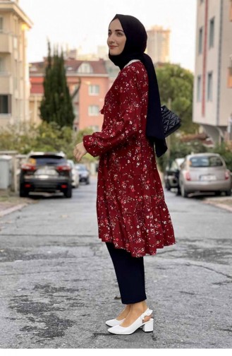 Desenli Tunik Bordo