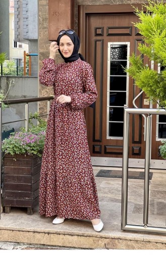 Weinrot Hijab Kleider 0254SGS.BRD