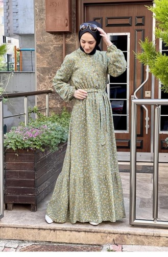 Çiçek Desenli Elbise Mint