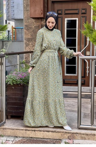 Çiçek Desenli Elbise Mint