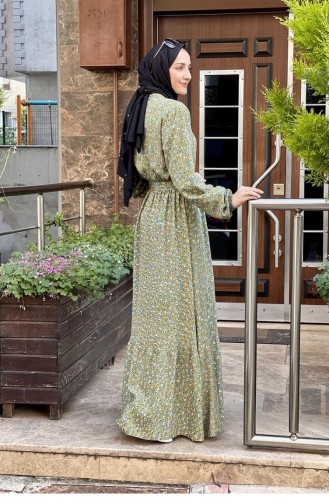 Çiçek Desenli Elbise Mint