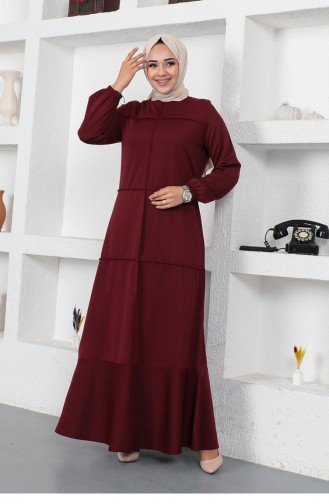 Dikiş Detaylı Elbise Bordo