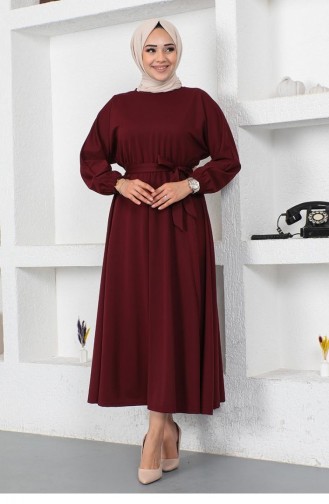 Kleid Mit Geraffter Taille Und Gürtel 2051A-01 Weinrot 2051A-01