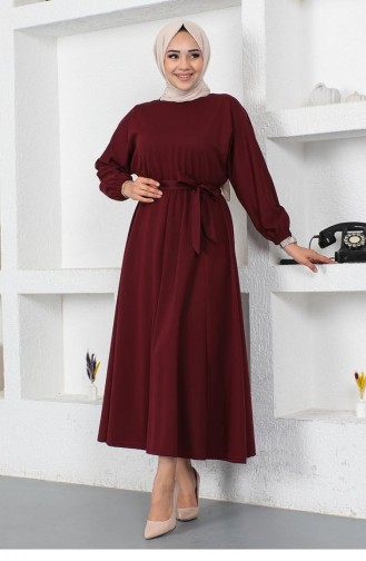 Kleid Mit Geraffter Taille Und Gürtel 2051A-01 Weinrot 2051A-01