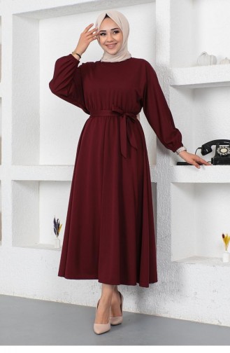 Kleid Mit Geraffter Taille Und Gürtel 2051A-01 Weinrot 2051A-01