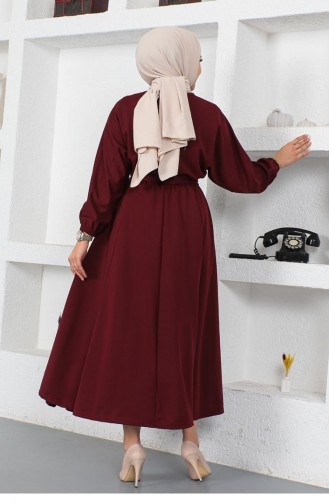 Kleid Mit Geraffter Taille Und Gürtel 2051A-01 Weinrot 2051A-01