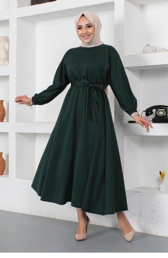 Kleid Mit Geraffter Taille Und Gürtel 2051A-09 Smaragdgrün 2051A-09