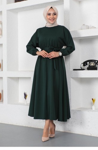 Kleid Mit Geraffter Taille Und Gürtel 2051A-09 Smaragdgrün 2051A-09