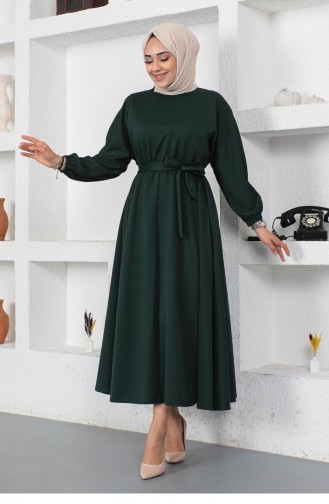 Kleid Mit Geraffter Taille Und Gürtel 2051A-09 Smaragdgrün 2051A-09