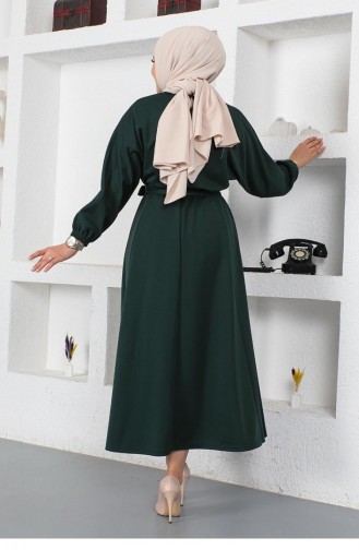 Kleid Mit Geraffter Taille Und Gürtel 2051A-09 Smaragdgrün 2051A-09