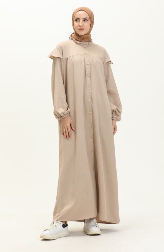 Cotton Ruffled Abaya 24Y8921-02 Mink 24Y8921-02