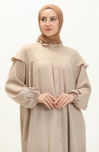 Cotton Ruffled Abaya 24Y8921-02 Mink 24Y8921-02