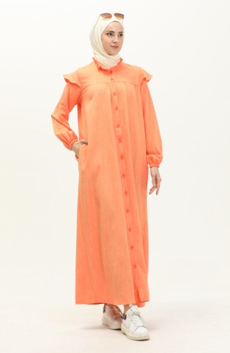 Cotton Ruffled Abaya 24Y8921-03 Orange 24Y8921-03