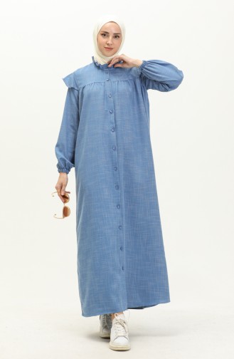 Cotton Rufled Abaya 24Y8921-04 Blue 24Y8921-04