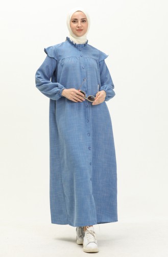 Abaya aus Baumwolle mit Rüschen 24Y8921-04 Blau 24Y8921-04