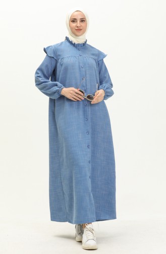 Cotton Rufled Abaya 24Y8921-04 Blue 24Y8921-04