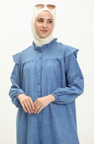 Cotton Rufled Abaya 24Y8921-04 Blue 24Y8921-04