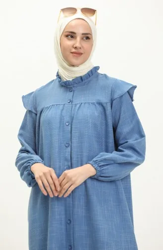 Cotton Rufled Abaya 24Y8921-04 Blue 24Y8921-04