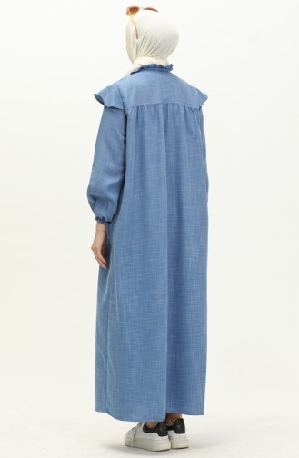 Cotton Rufled Abaya 24Y8921-04 Blue 24Y8921-04