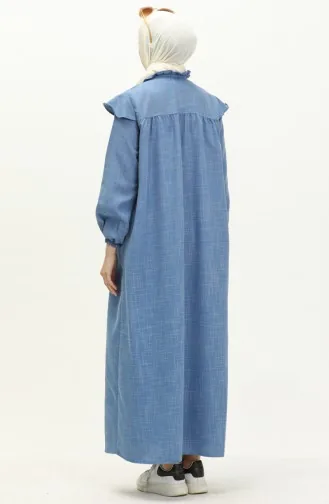 Cotton Rufled Abaya 24Y8921-04 Blue 24Y8921-04